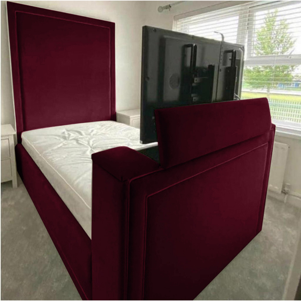 Eleganza Home Loxie Super King Size Maroon Plush TV Bed Frame with Headboard and Footboard Image