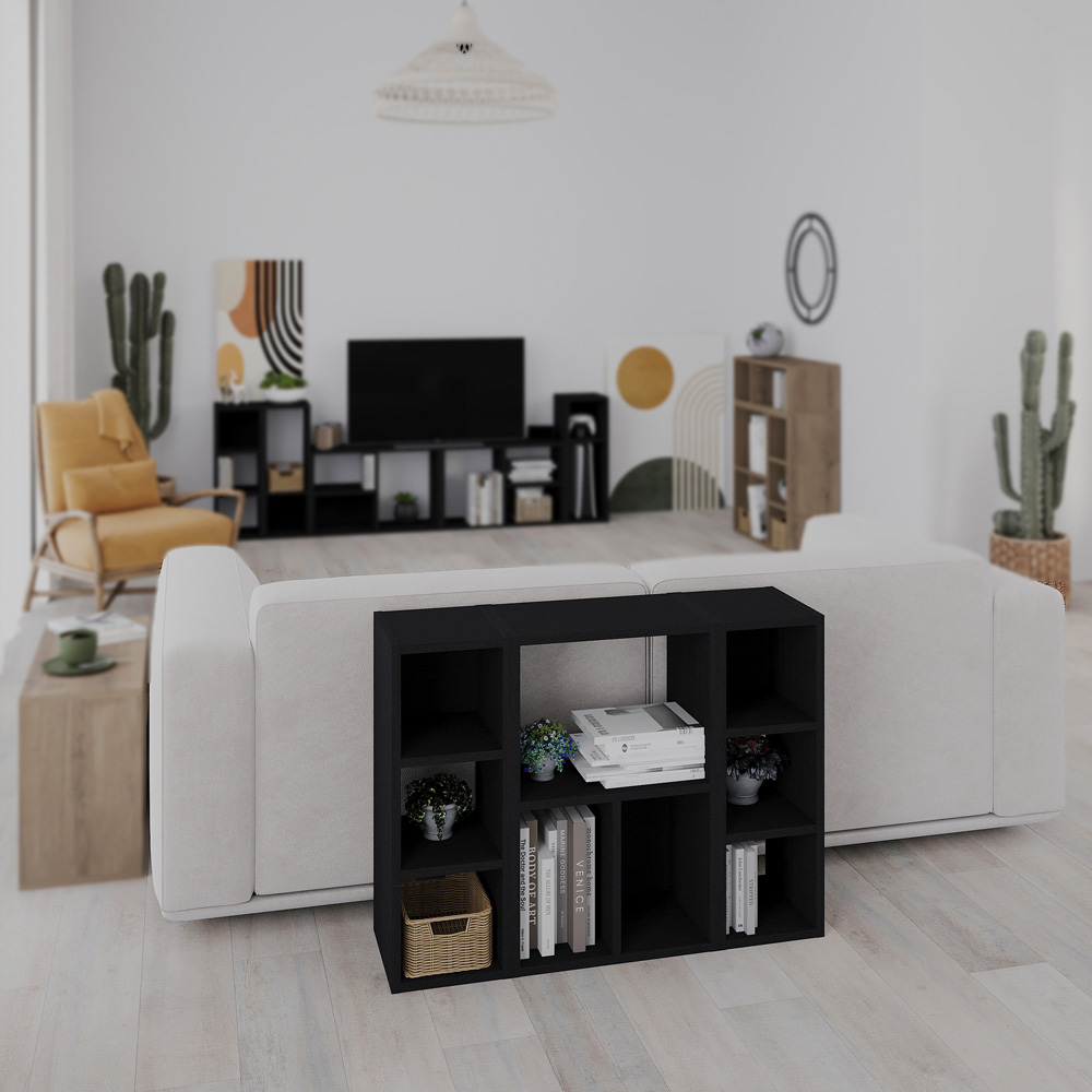 Decortie Combayn 3 Shelf Black Wood Low Freestanding Bookcase Image 3