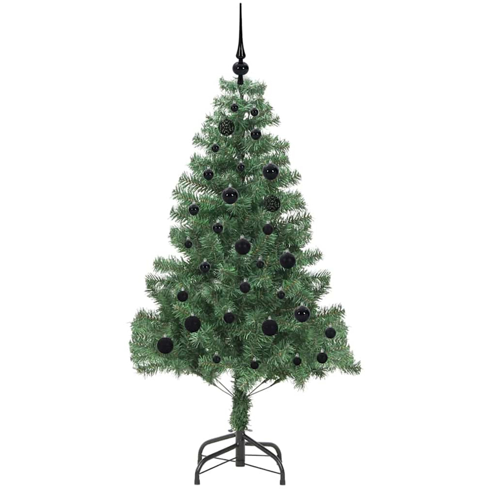 vidaXL Pre-Lit Black Bauble Green Artificial Christmas Tree 5ft Image 2