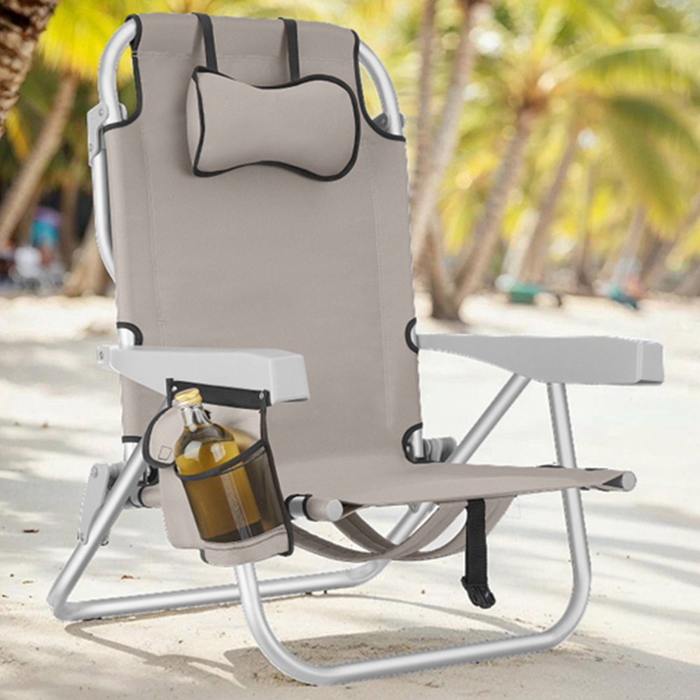 tectake Coral Set of 2 Beige Foldable Beach Chair with Backpack Image 1