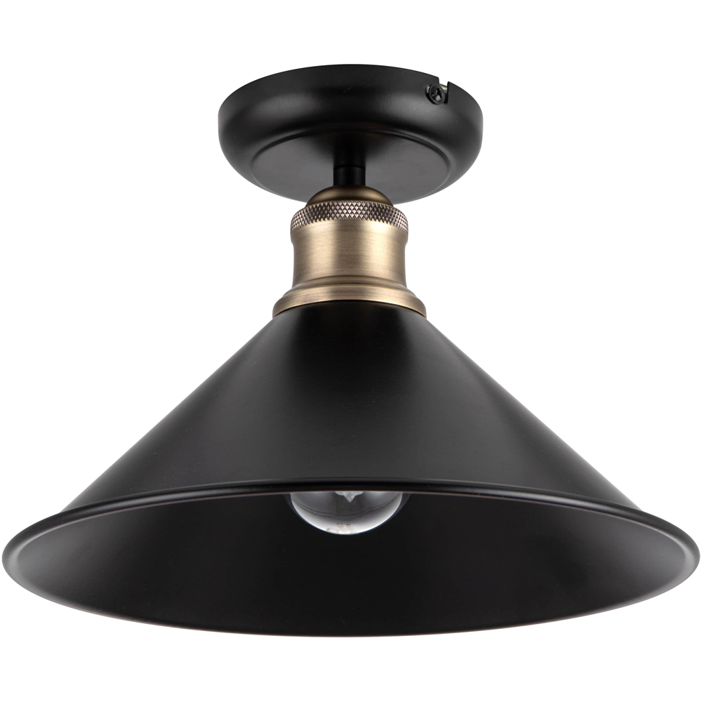 Cosylyte Bowley Matt Black Industrial Metal Flush Ceiling Light Image 1