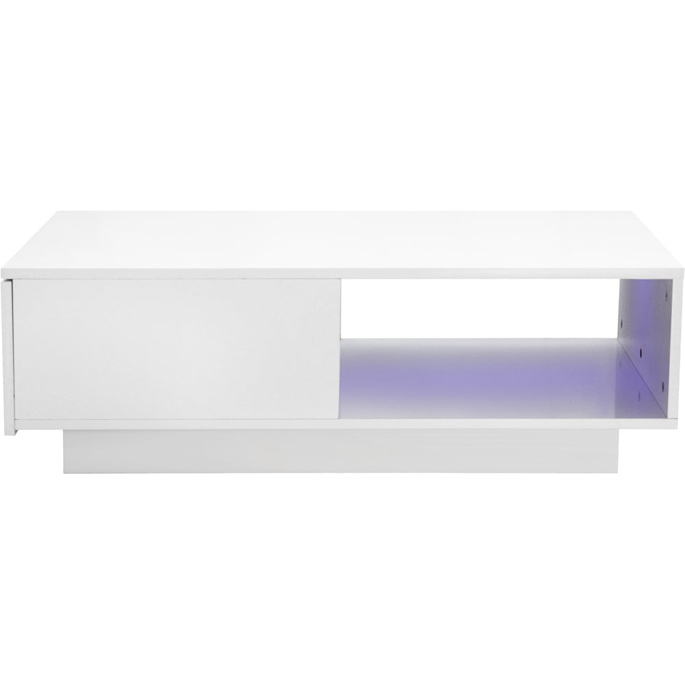 Comfy Living Single Shelf Single Drawer White High Gloss Contemporary LED Coffee Table Image 5