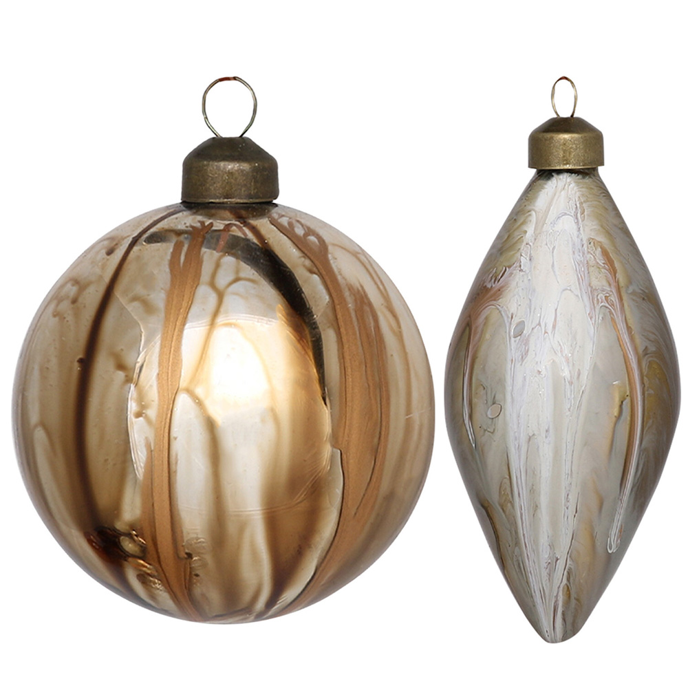Decadent Bronze White and Gold Marbled Bauble Single Ornament Image 1