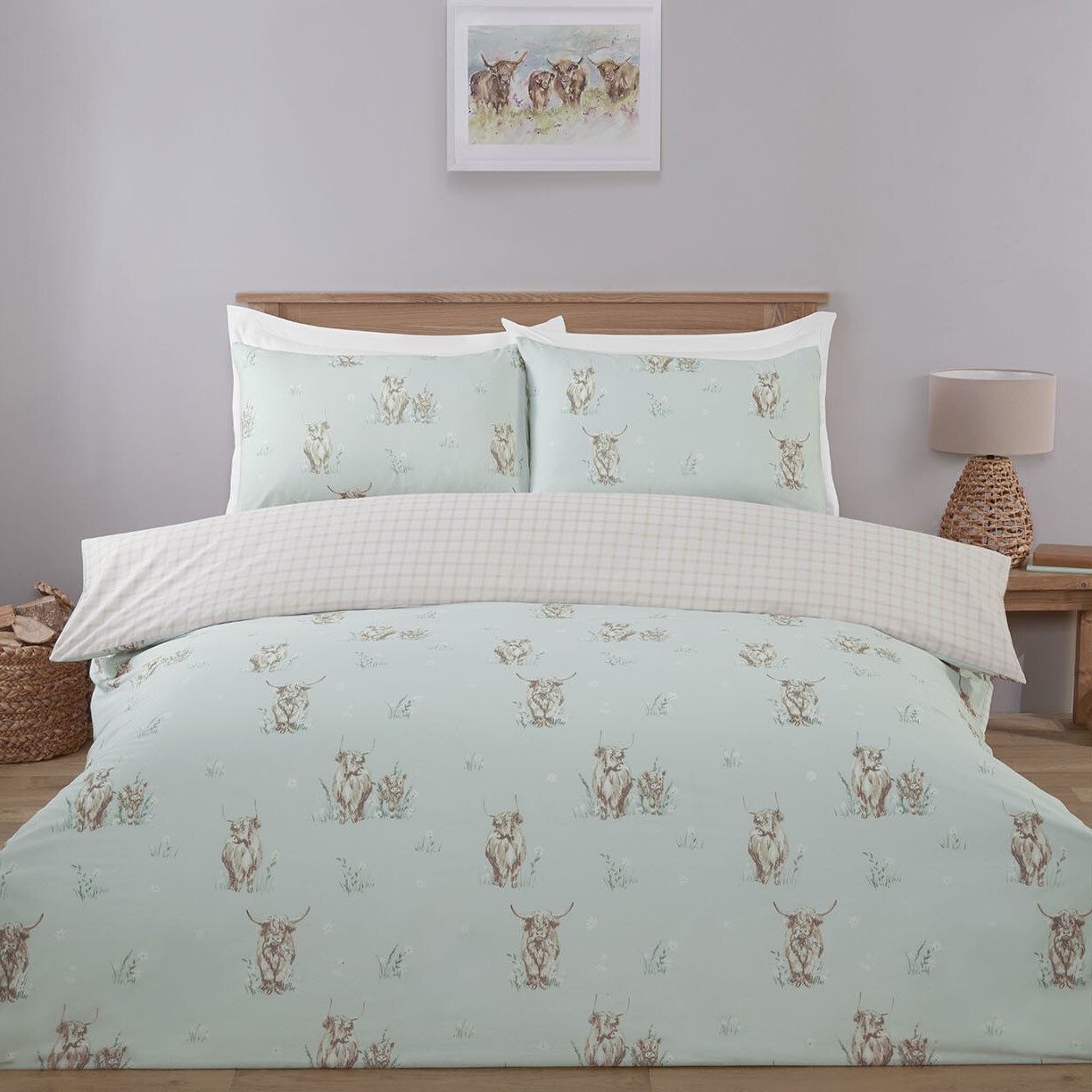 Highland Cows Duvet Set - Blue / King Image 1