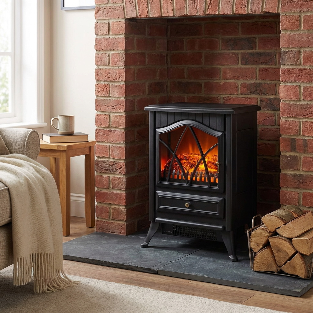 Black Freestanding Log Effect Stove Image 2