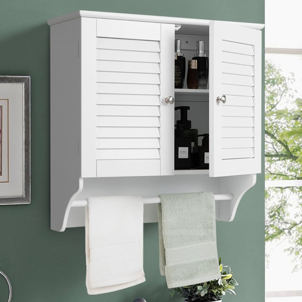 Costway 2 Door White Wall Mounted Storage Cabinet with Towel Bar Image 1