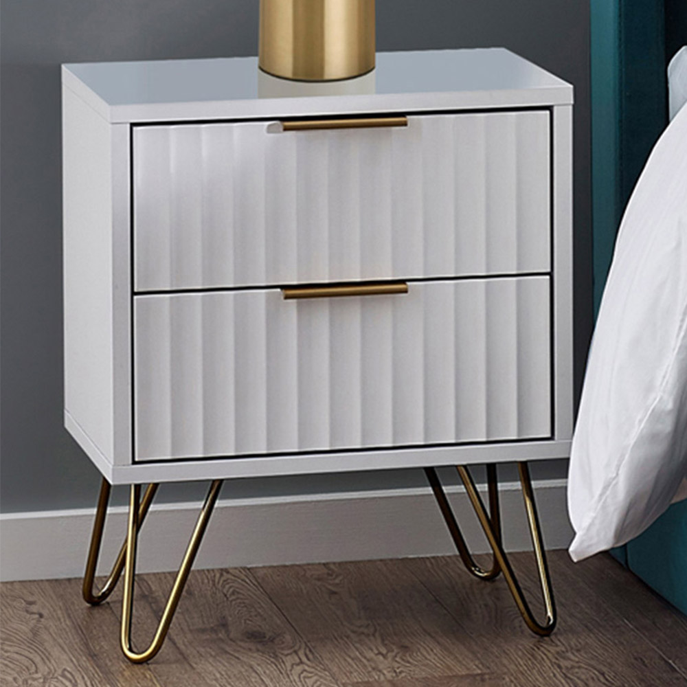 Julian Bowen Murano 2 Drawer Matt White Bedside Table Image 1