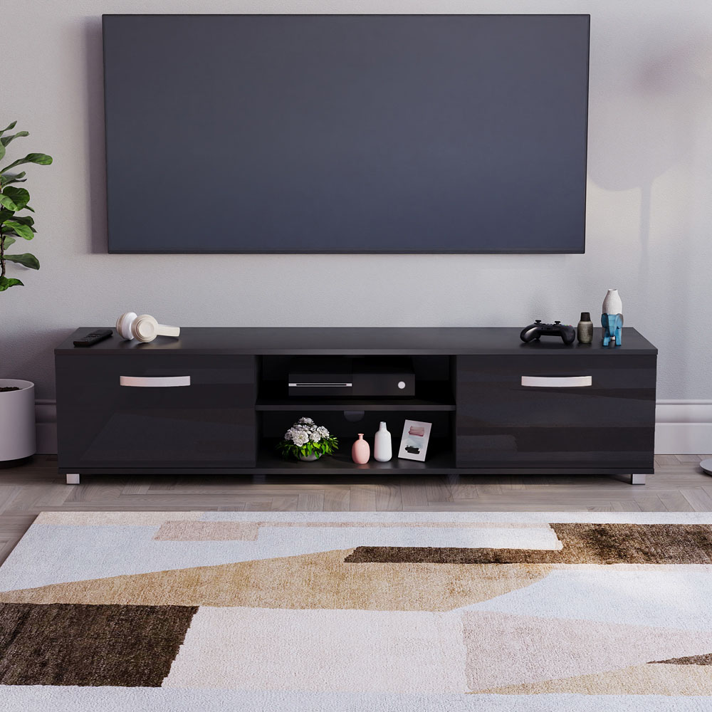 Vida Designs Cosmo 2 Door 2 Shelf Black TV Unit Image 5