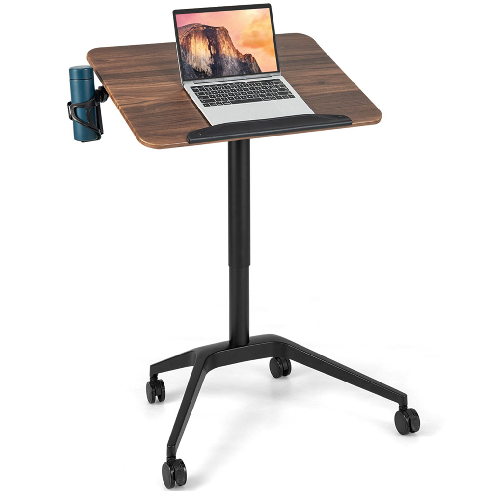 Costway Adjustable Standing Desk with Tablet and Cup Holder Brown Image 2
