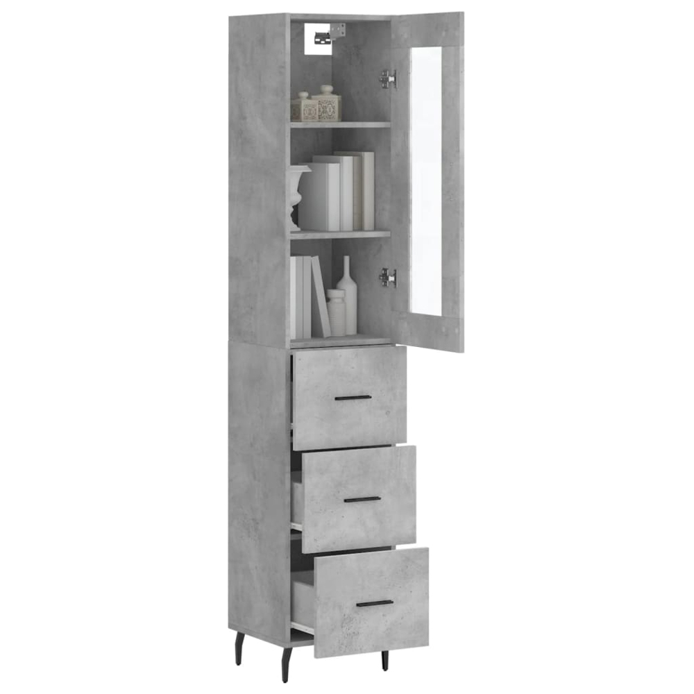 vidaXL Single Glass Door 3 Drawer Concrete Grey Highboard Image 3