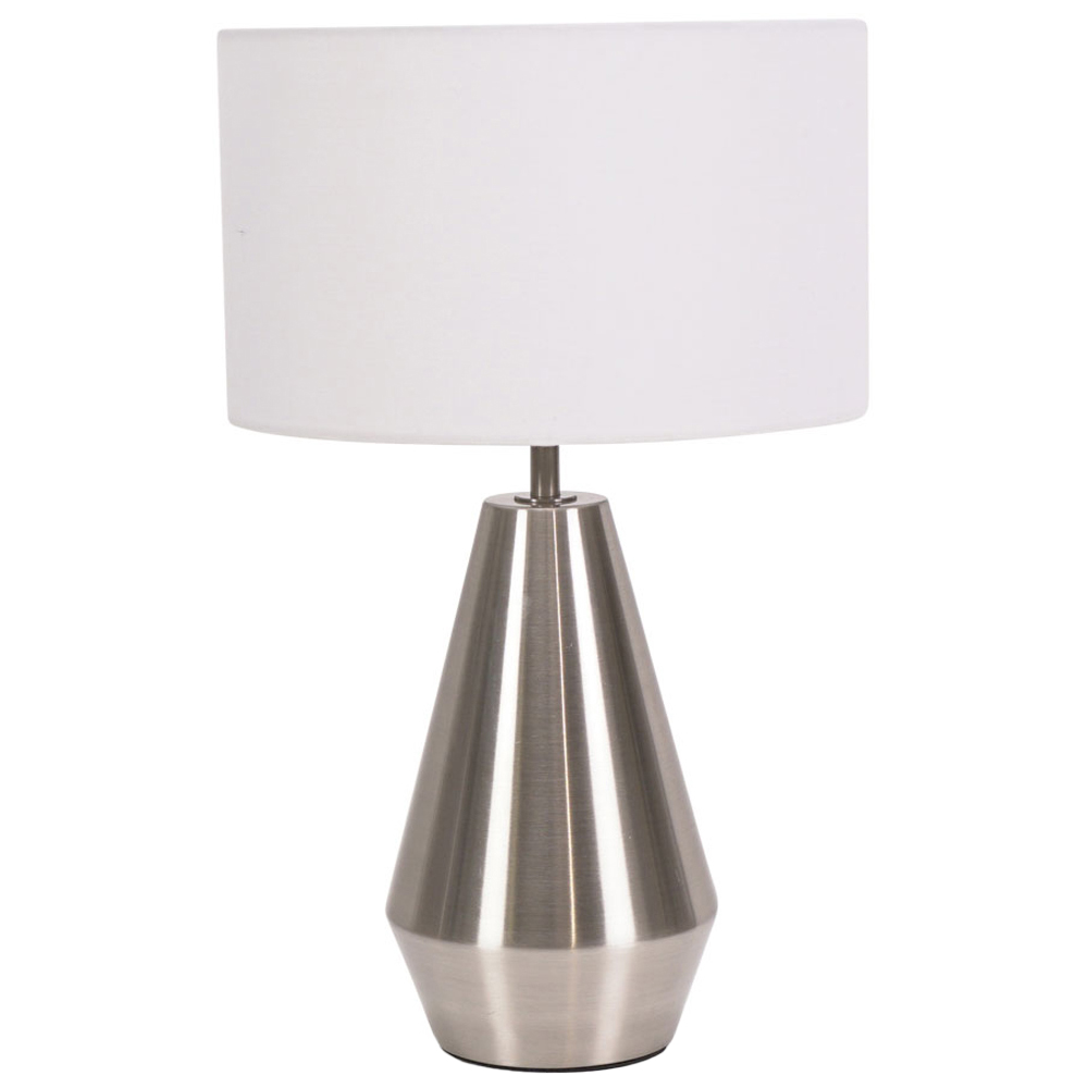 ValueLights Jax White Shade Brushed Chrome Touch LED Table Lamp Image 1