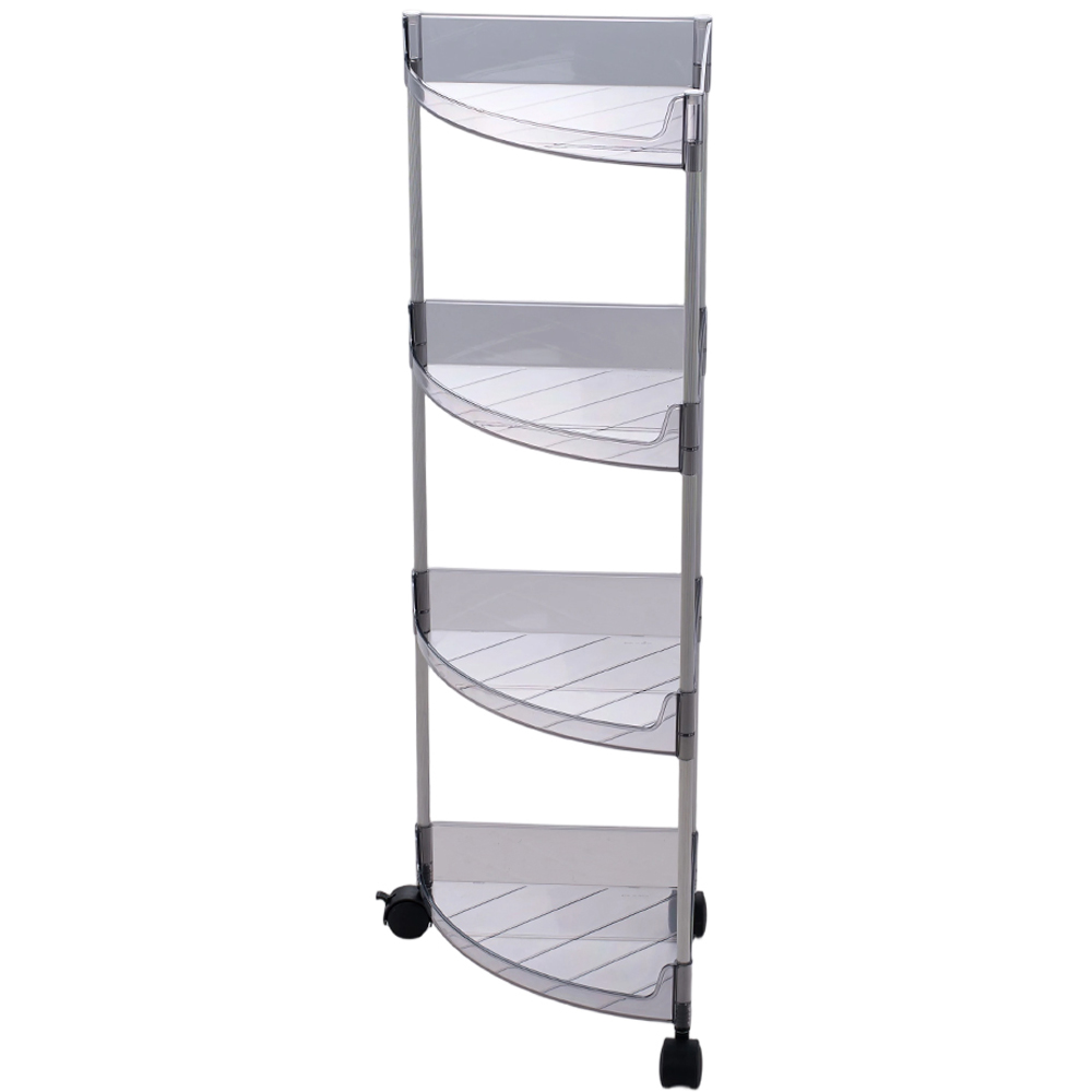 Living and Home 4-Tier Translucent Grey Corner Storage Shelf with Castors Image 3