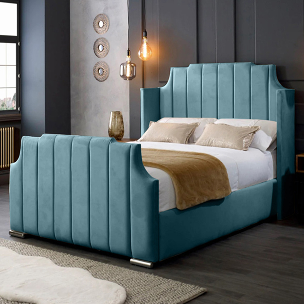 Eleganza Home Nelly Super King Size Duck Egg Plush Velvet Bed Frame with Winged Headboard Image 1