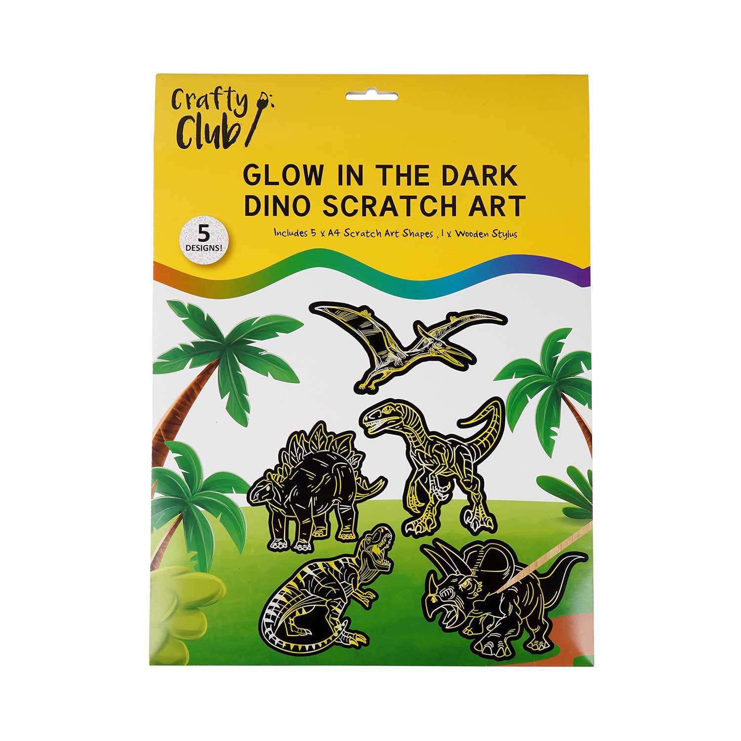 Glow in the Dark Dino Scratch Art - Multicolour Image 1