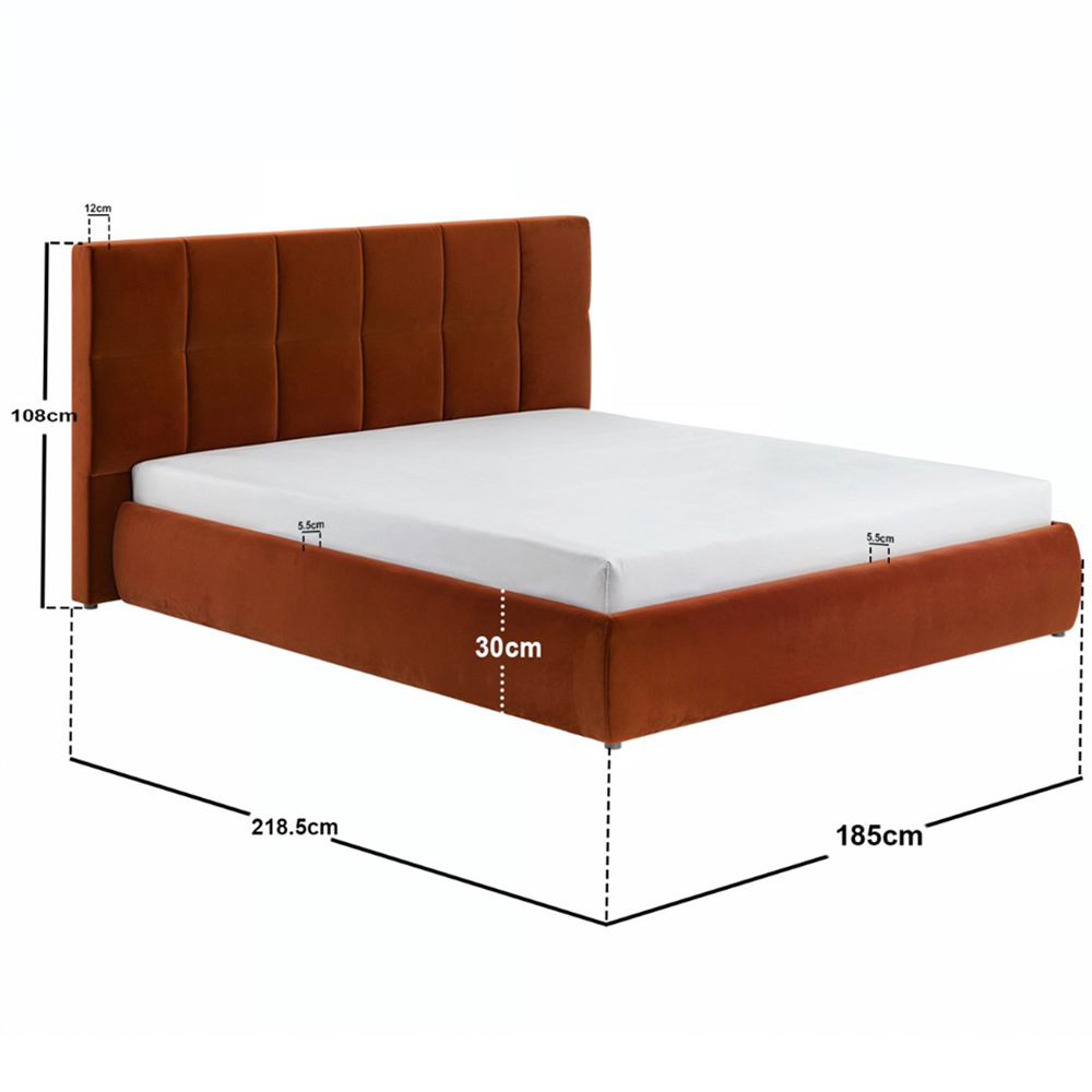 SOLACE+CO Mika King Size Burnt Orange Velvet Ottoman Bed Image 8