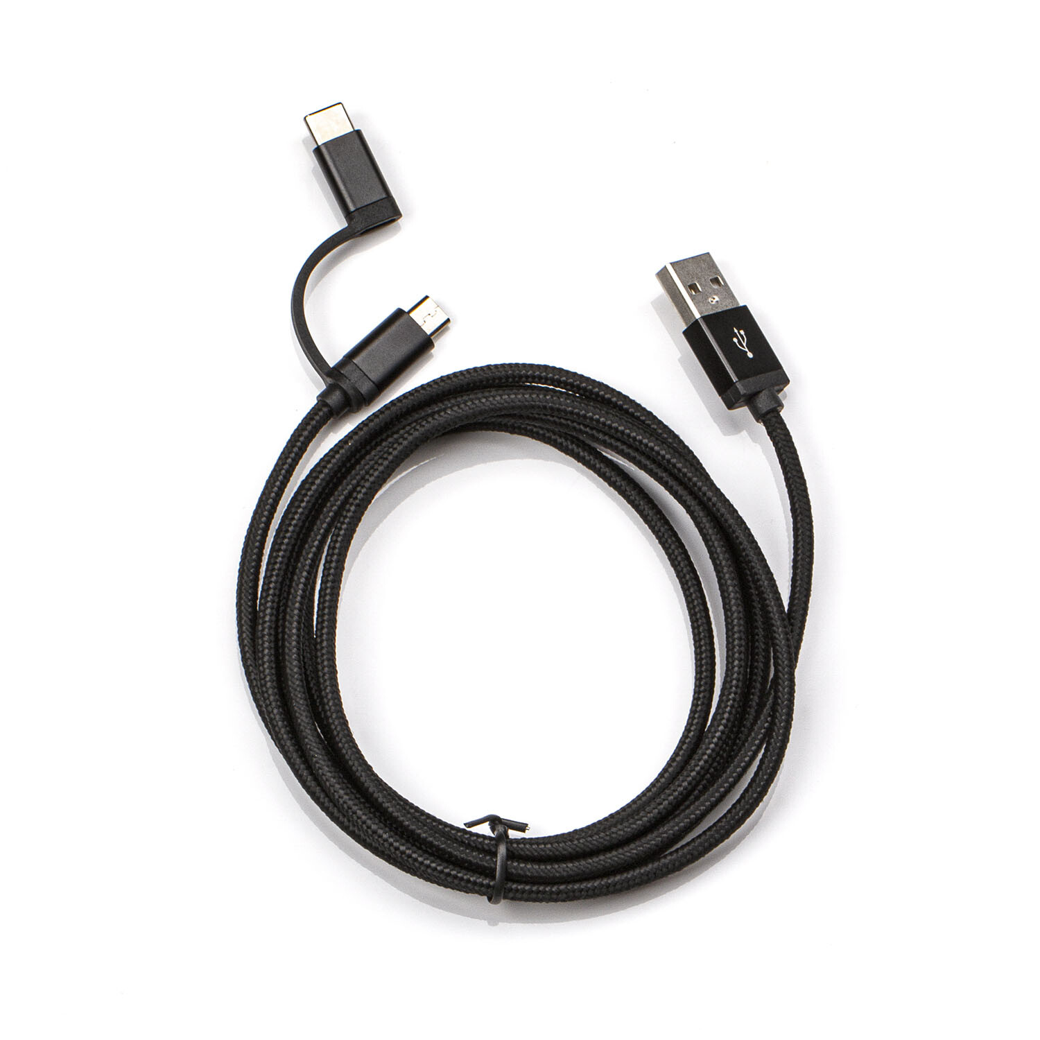2 in 1 Micro Type C to USB Braided Cable - Black Image 2