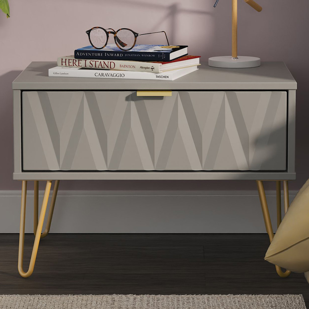 Crowndale Diamond Single Drawer Dusk Grey Wide Side Table Ready Assembled Image 1
