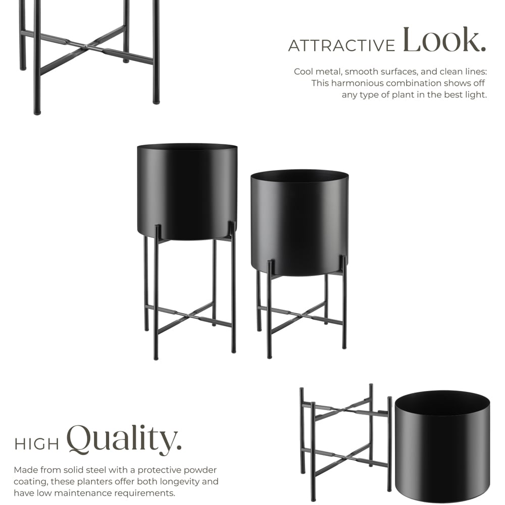 tectake Mine Black Powder-Coated Steel Plant Stand 2 Pack Image 4