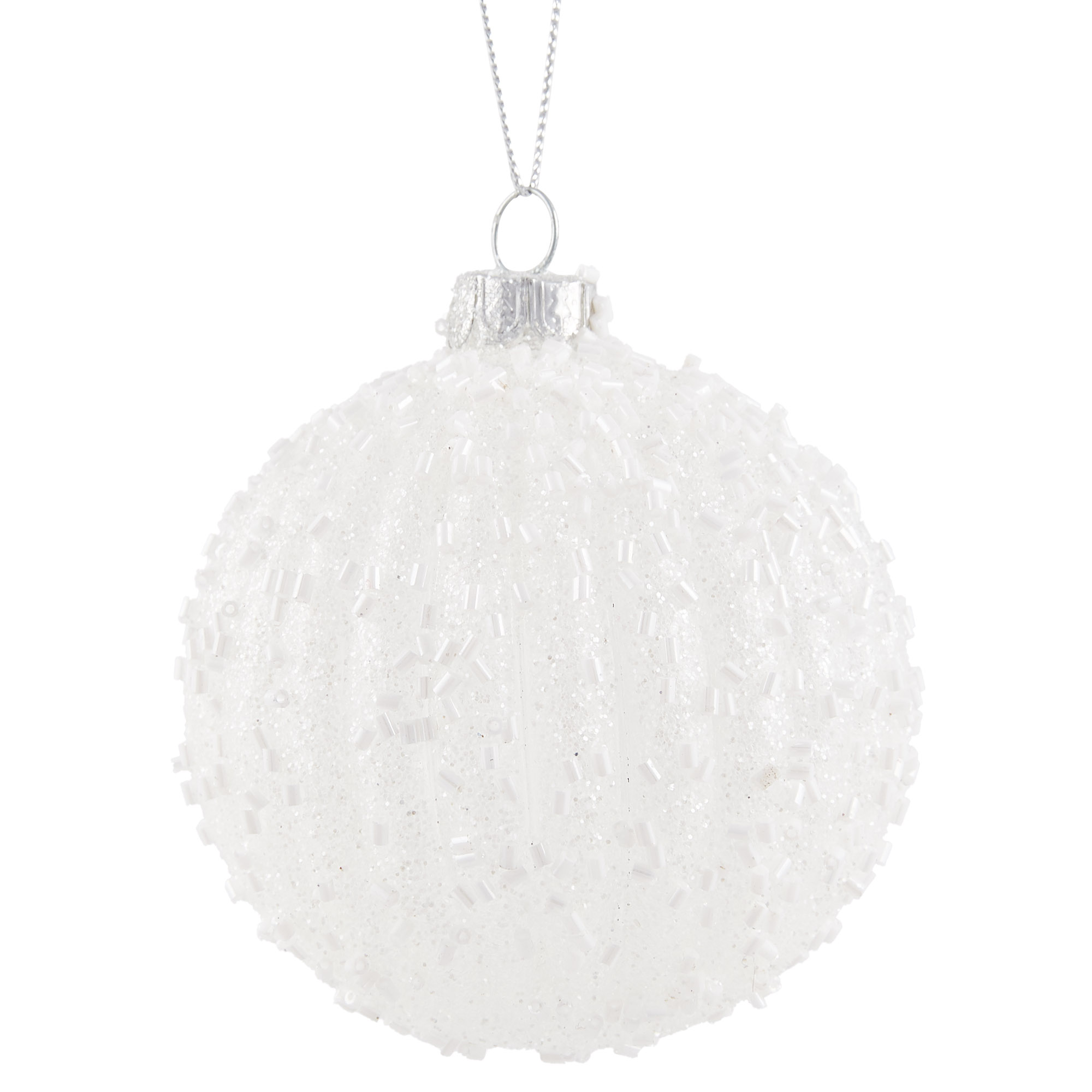 Glitter Beaded Bauble White - White Image 1