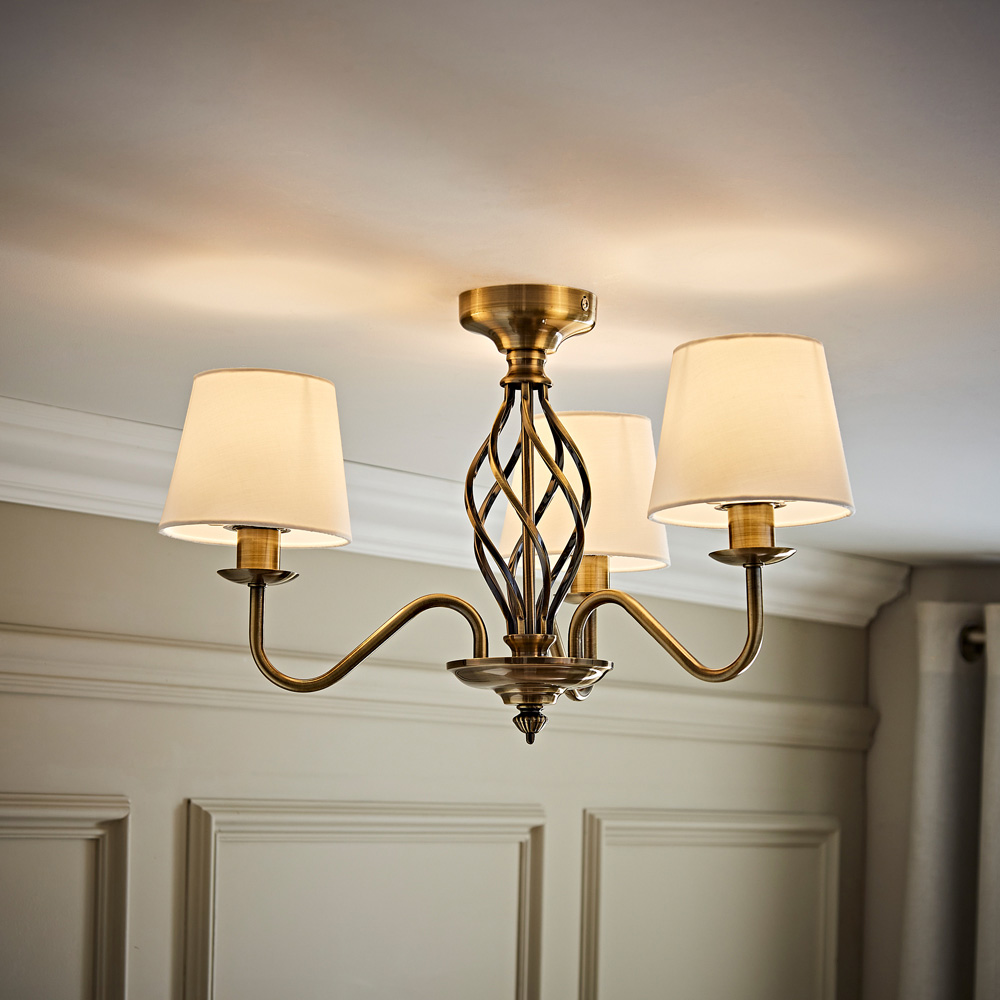 ValueLights Memphis Antique Brass Barley Twist LED Ceiling Lamp Image 2