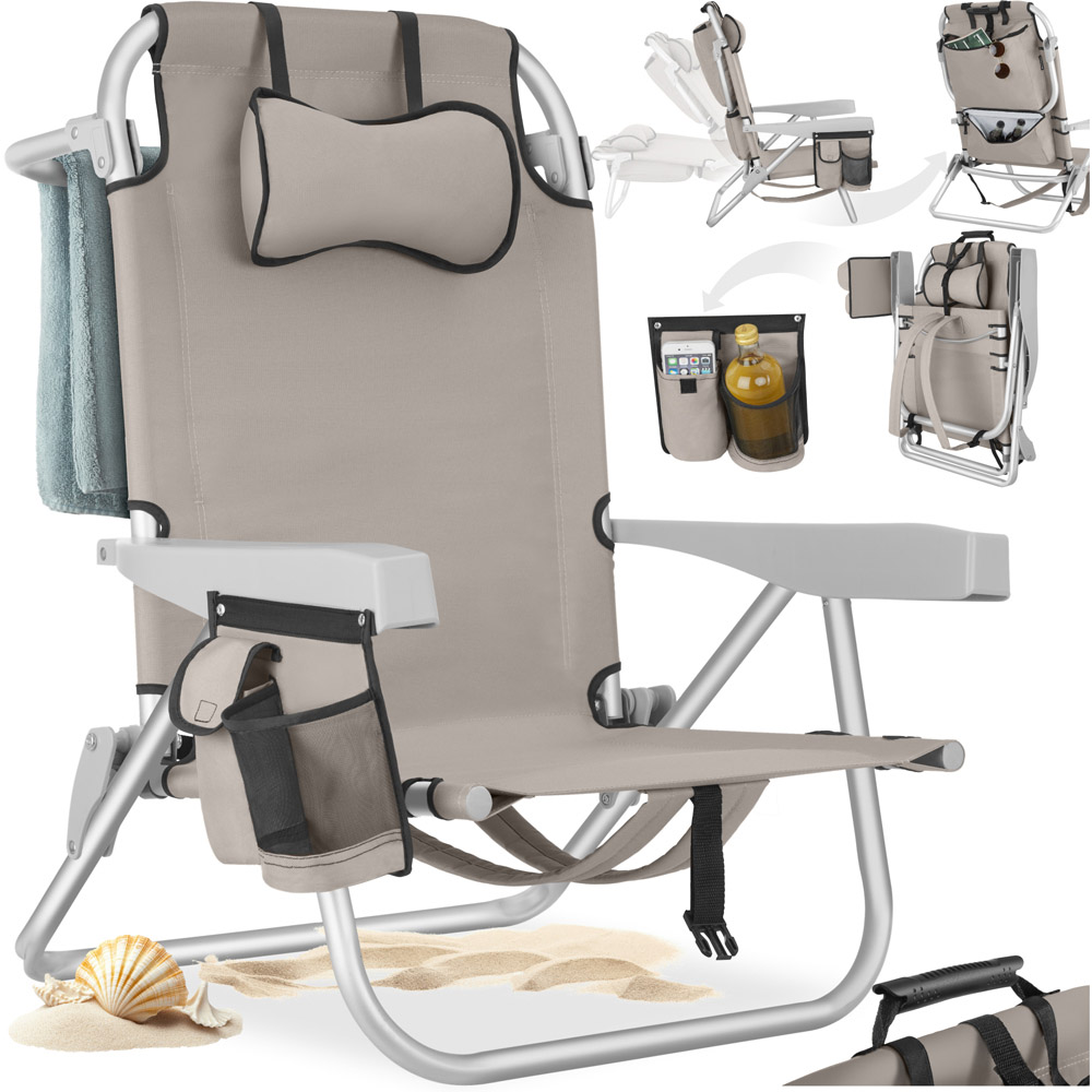 tectake Coral Beige Foldable Beach Chair with Backpack Image 2