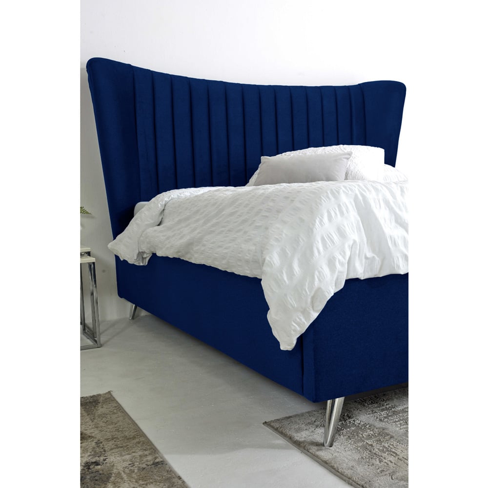 Eleganza Tatum Single Blue Plush Velvet Bed Frame with Headboard Image 2