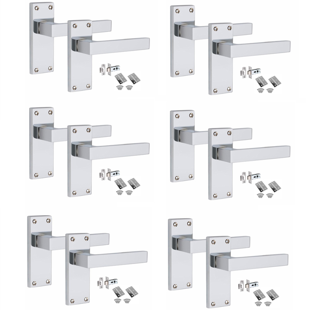 Golden Grace Polished Chrome Victorian Straight Delta Latch Door Handle with Hinge 6 Pack 120 x 40mm Image 1