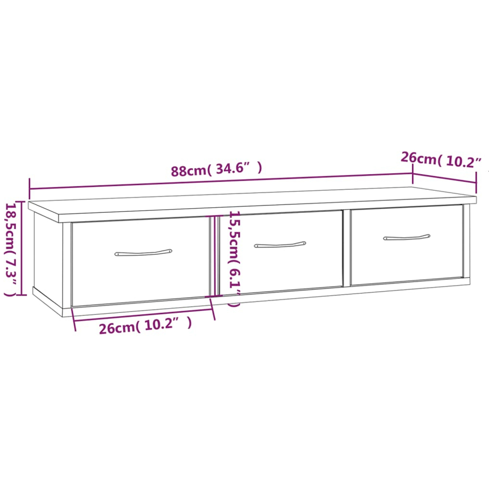 vidaXL 3 Drawer Grey Sonoma Wall Cabinet Image 8