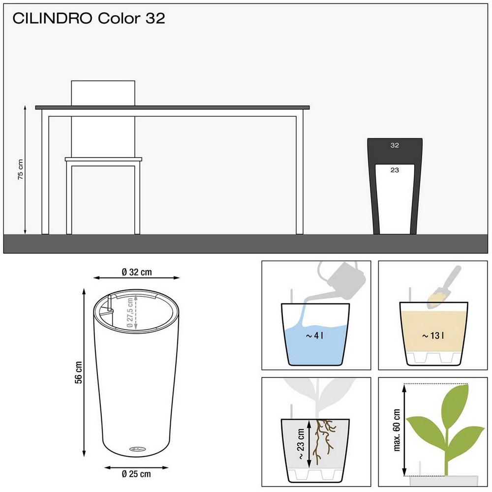 Lechuza Cilindro White Polyresin Self Watering Planter 56cm 2 Pack Image 8