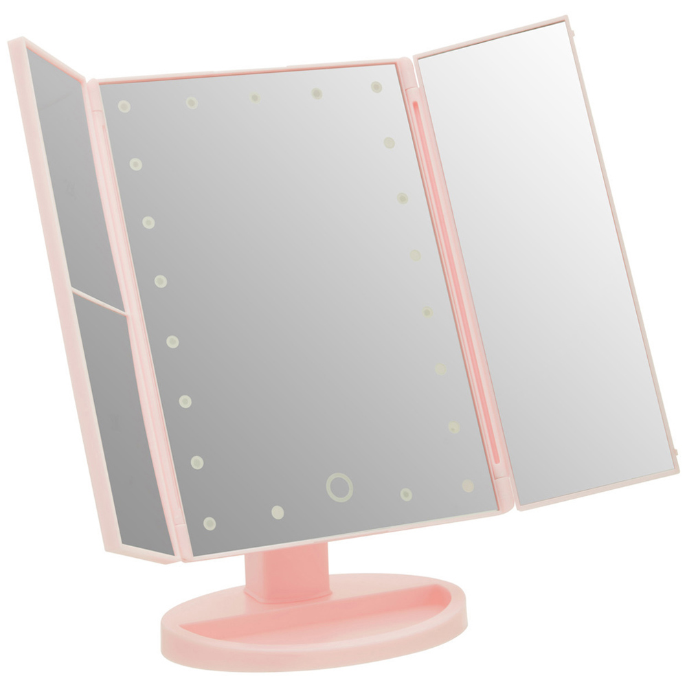 Premier Housewares Cassini Tri Fold Pink LED Table Mirror Image 1