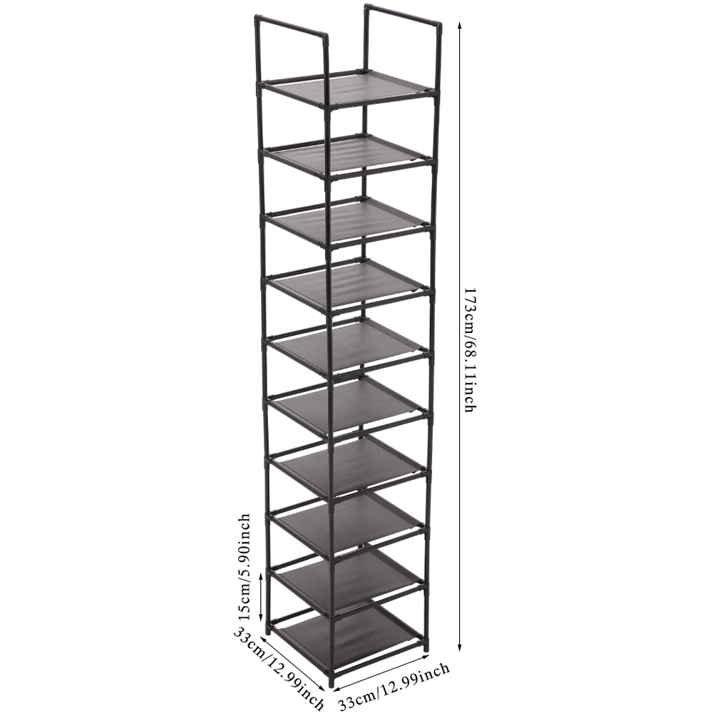 H&O Direct 10 Shelf Black Metal and Fabric Slim Shoe Rack Image 6
