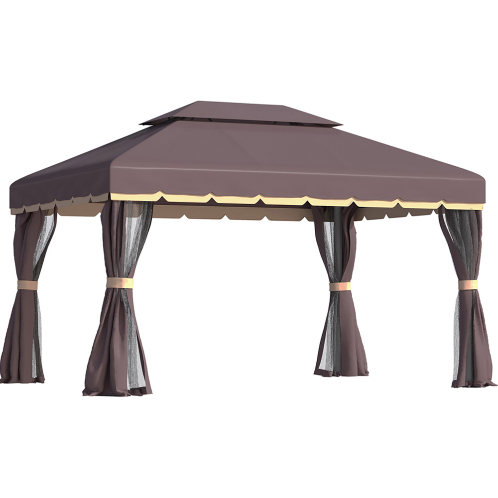 Outsunny 4 x 3m Coffee Canopy Pavilion Patio Gazebo with Sides Image 2