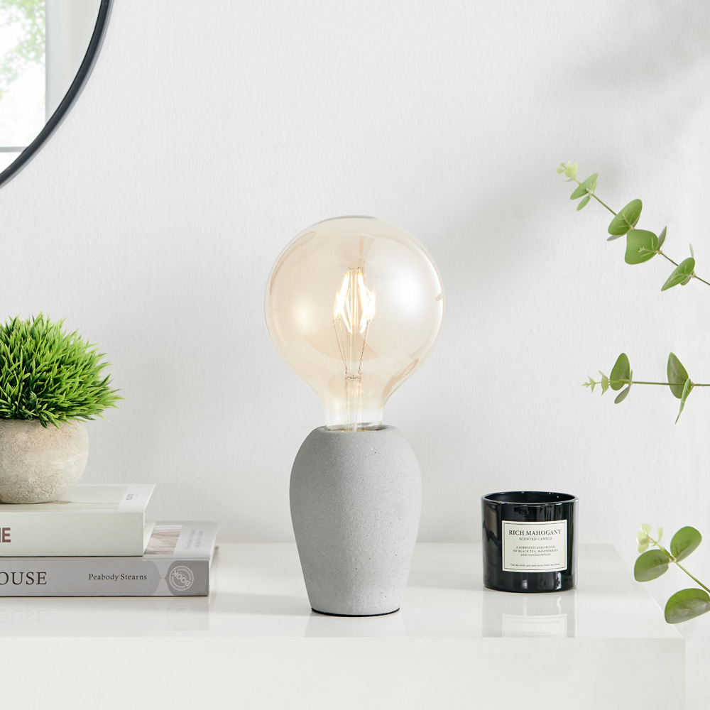 Furniturebox Kaylyn Industrial Grey Concrete and Smoked Glass Table Lamp Image 6