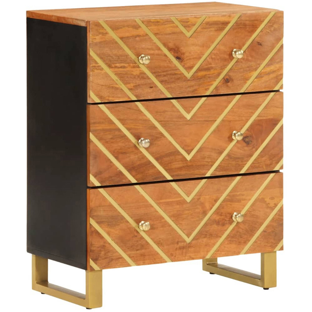 vidaXL 3 Drawer Brown and Black Solid Mango Wood Side Cabinet Image 2