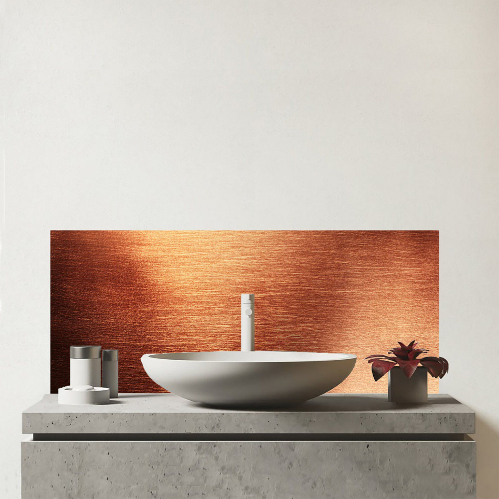 Warren Reed Designer Copper Plate Textures Glass Bathroom Splashback 25 x 60cm Image 1