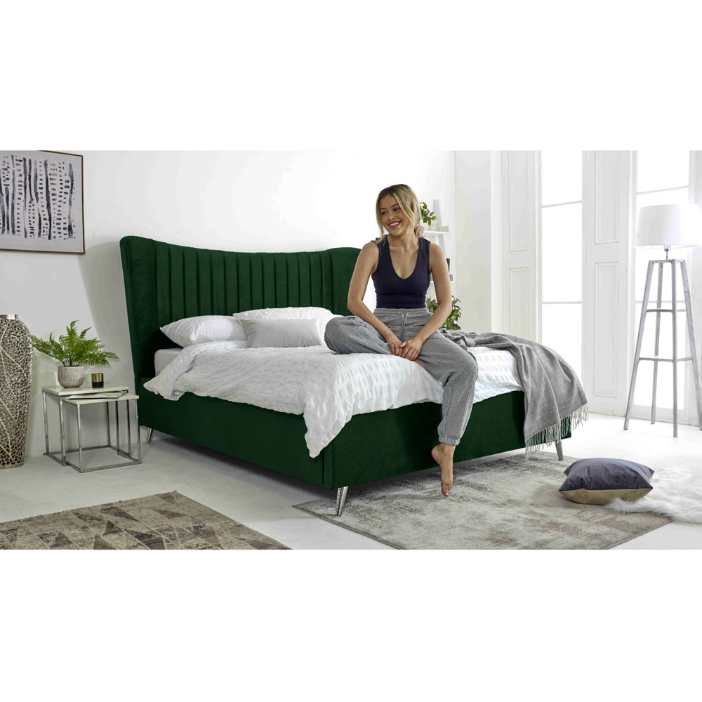 Eleganza Tatum King Size Green Plush Velvet Bed Frame with Headboard Image 6