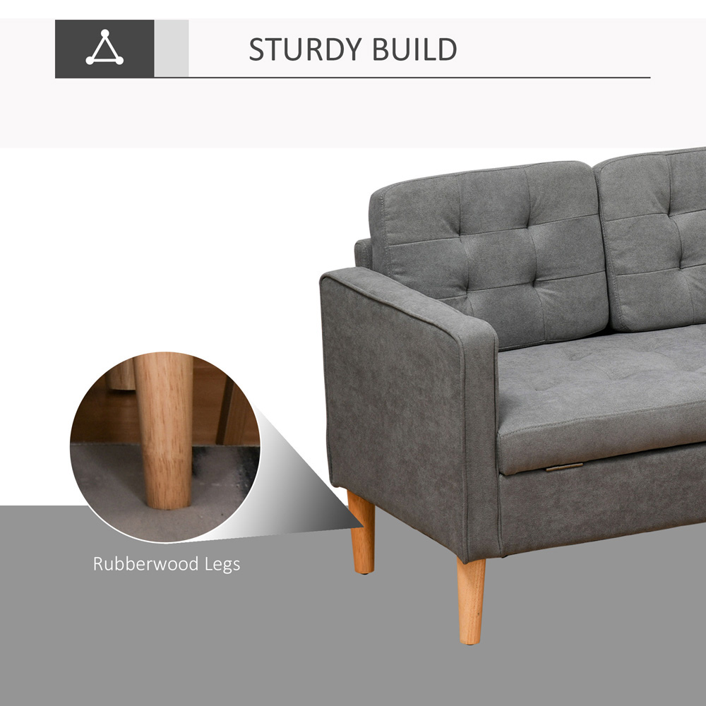 Portland 3 Seater Grey Button Tufted Fabric Sofa Image 6