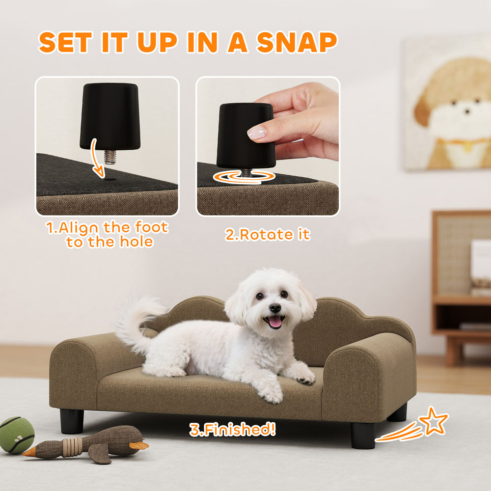 PawHut Brown Small Pet Sofa Bed with Backrest and Armrest Image 7