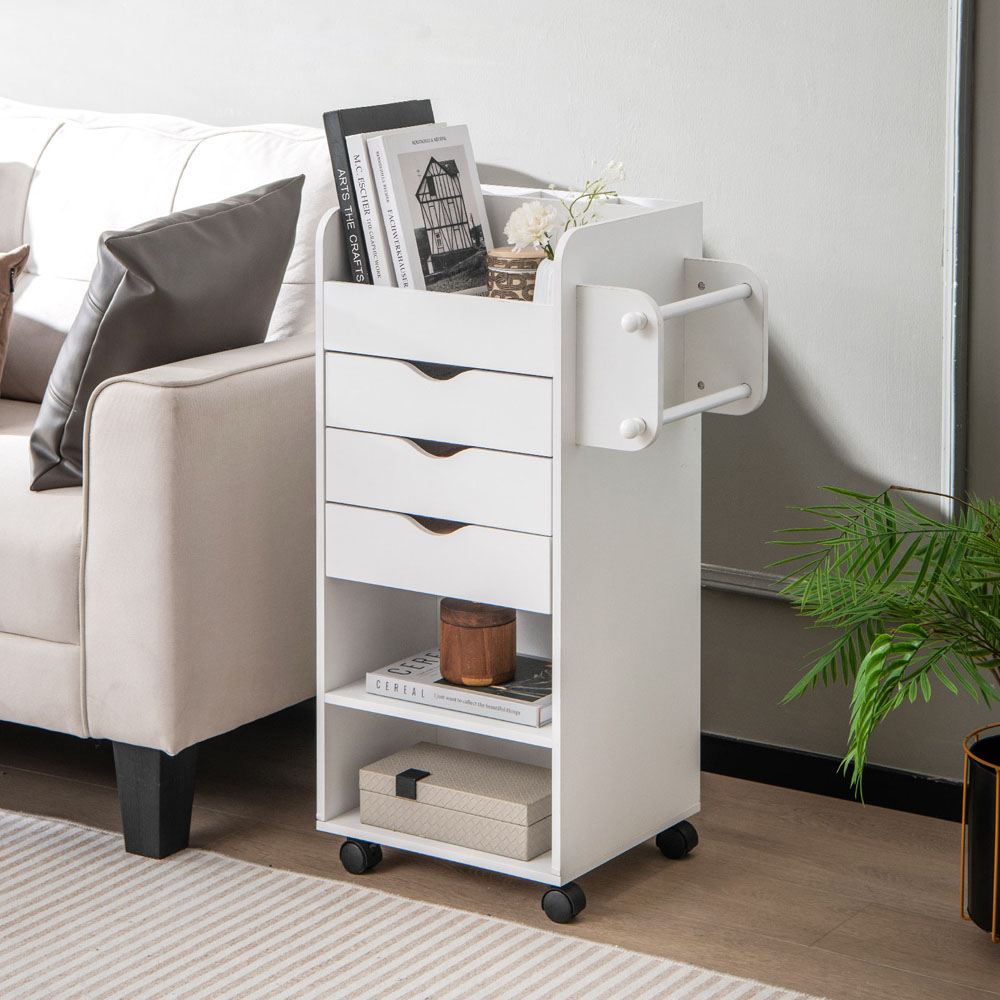 Costway 3 Drawer 2 Shelf White Mobile Rolling Storage Cart with Dowel Rods Image 3