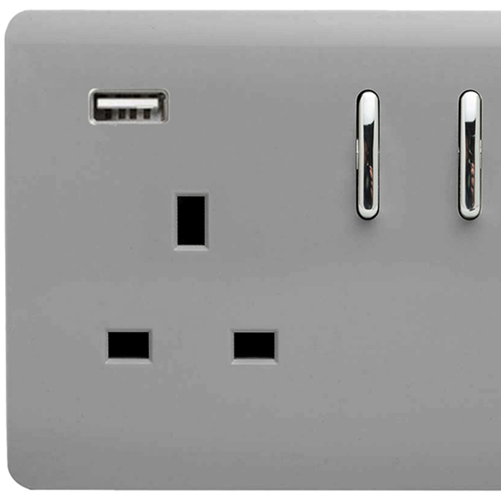 Trendi Switch 2 Gang 13amp 2 Port USB Light Grey Switched Plug Socket Image 2