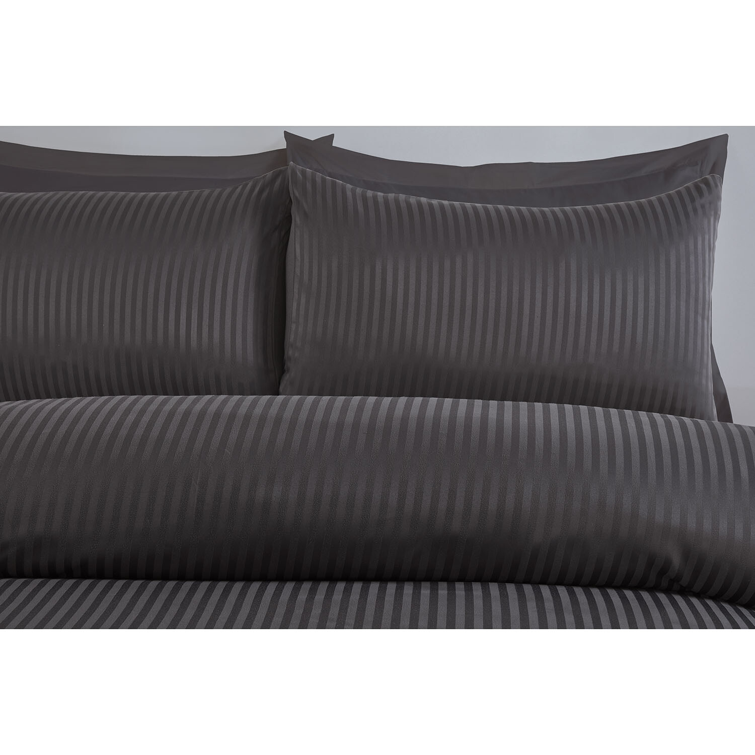 Pimlico Satin Stripe Duvet Set - Charcoal / Superking Image 3
