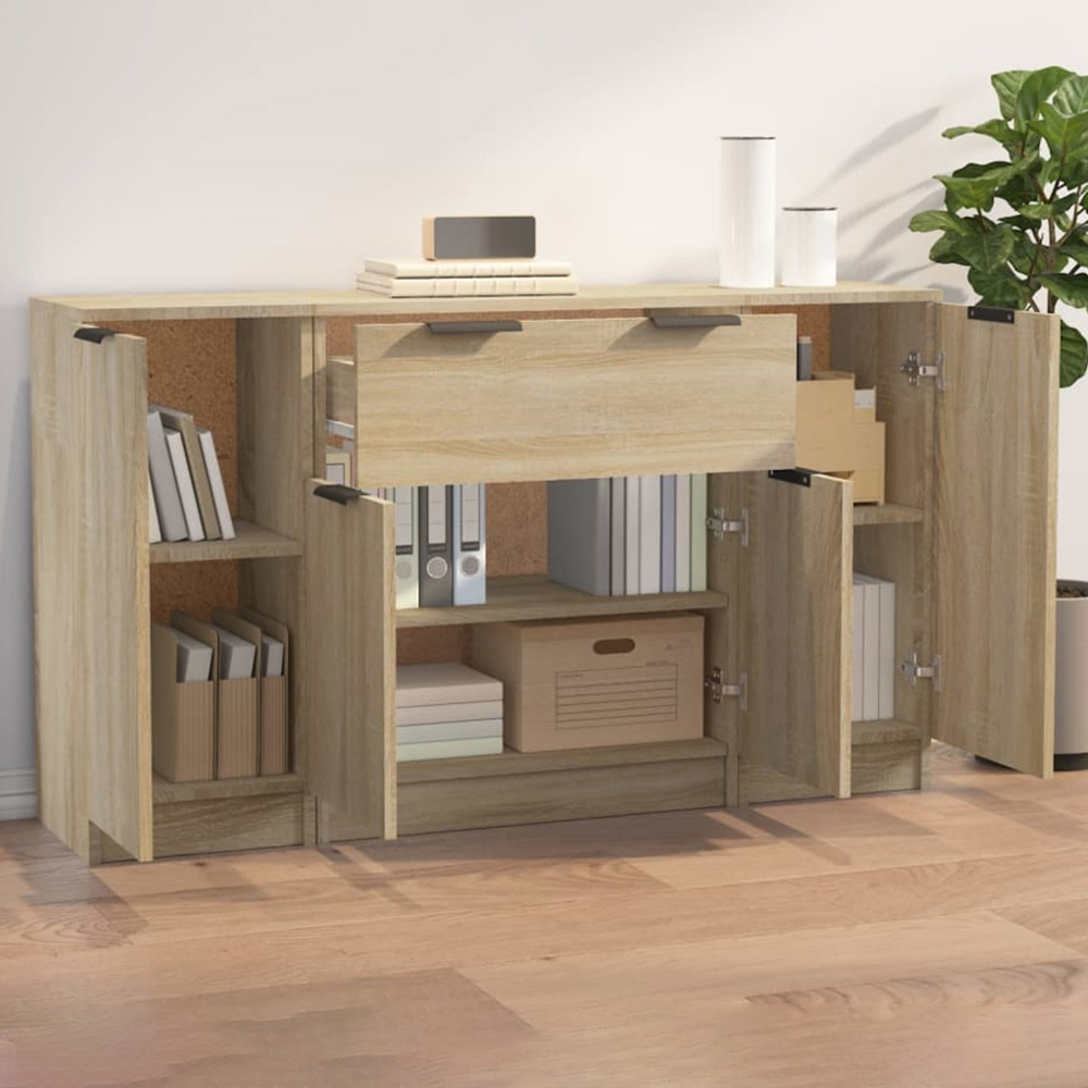 vidaXL 4 Door Single Drawer Sonoma Oak Sideboard Image 1