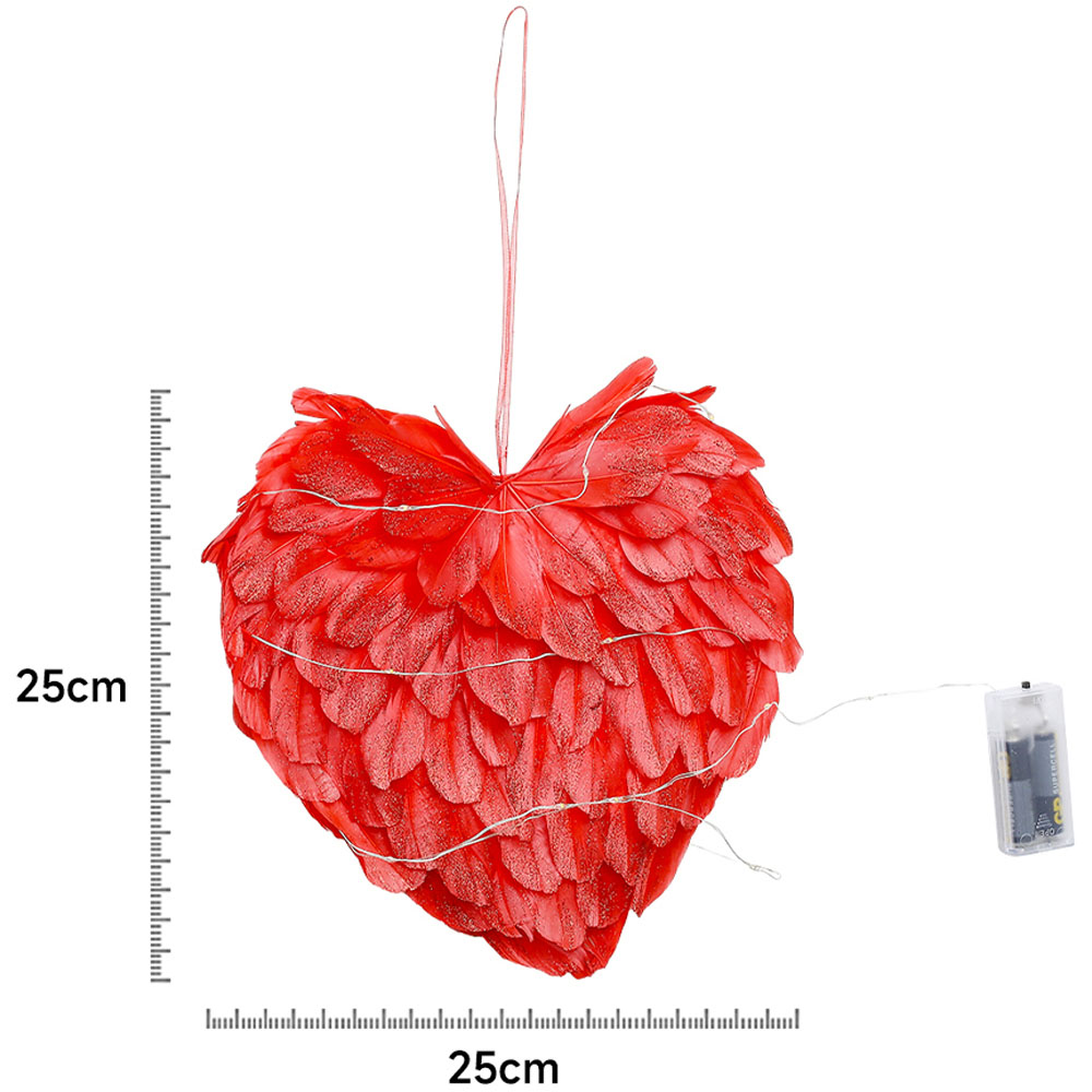Living and Home Warm White LED Red Feather Heart Shaped Hanging Decoration 25cm Image 9