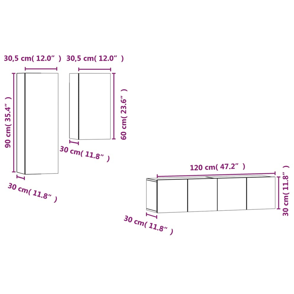vidaXL 9 Door Smoked Oak Wall Mounted TV Cabinet Set Image 6