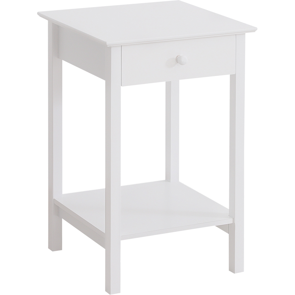 Portland Single Drawer White Wooden Bedside Table Cabinet Image 2