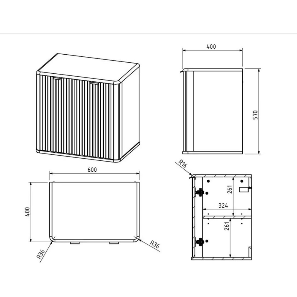 Impact Furniture Oren 2 Door Cashmere Beige Fluted Wall Hung Under Sink Vanity Unit with Basin 600mm Image 9