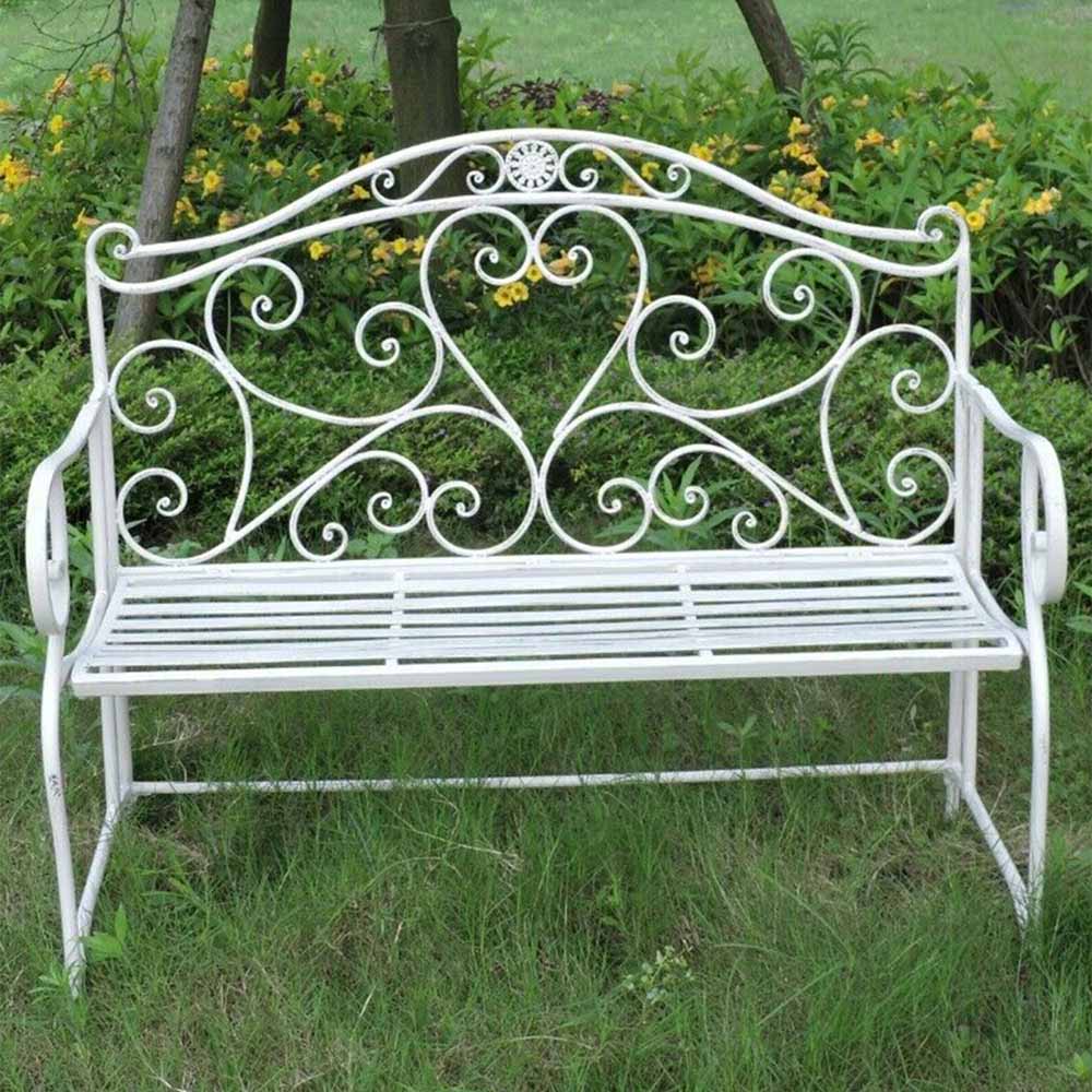 GlamHaus Florence Antique White Garden Bench Image 1