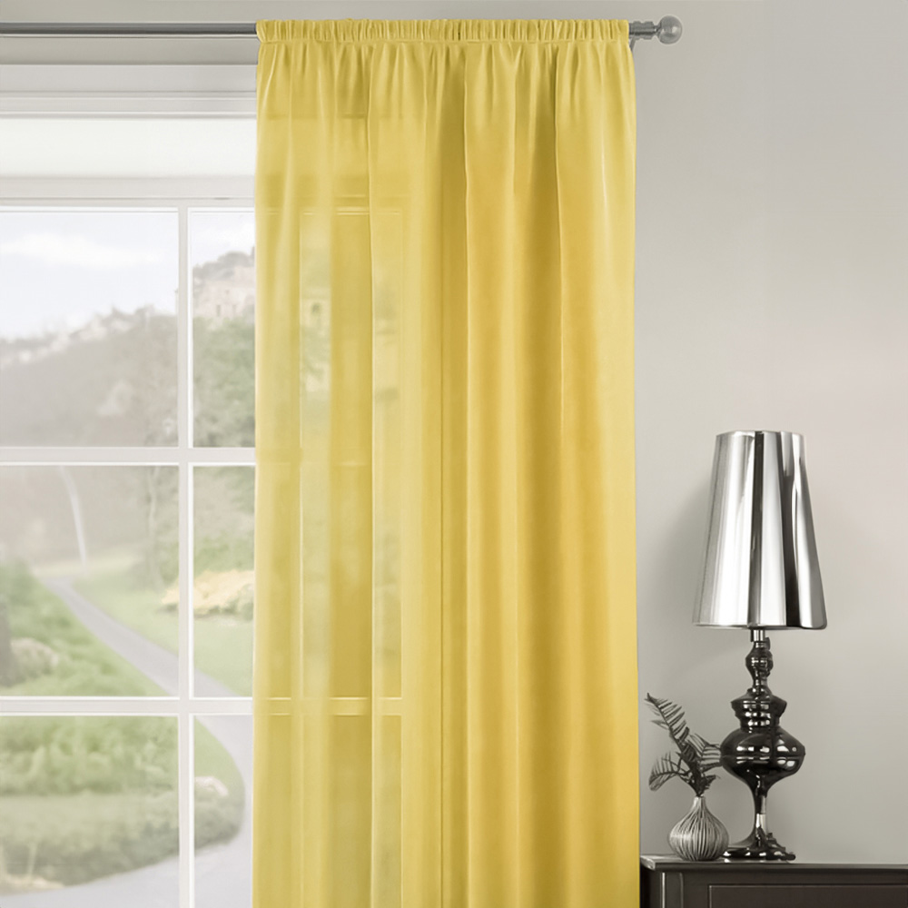 Velosso Riva Plain Ochre Slot Top Voile Panel Curtain 150 x 182cm Image 2
