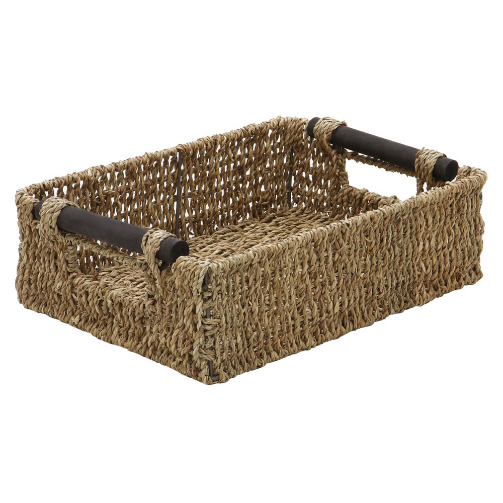 JVL Seagrass Rectangular Storage Baskets with Wooden Handles Set of 3 Image 5