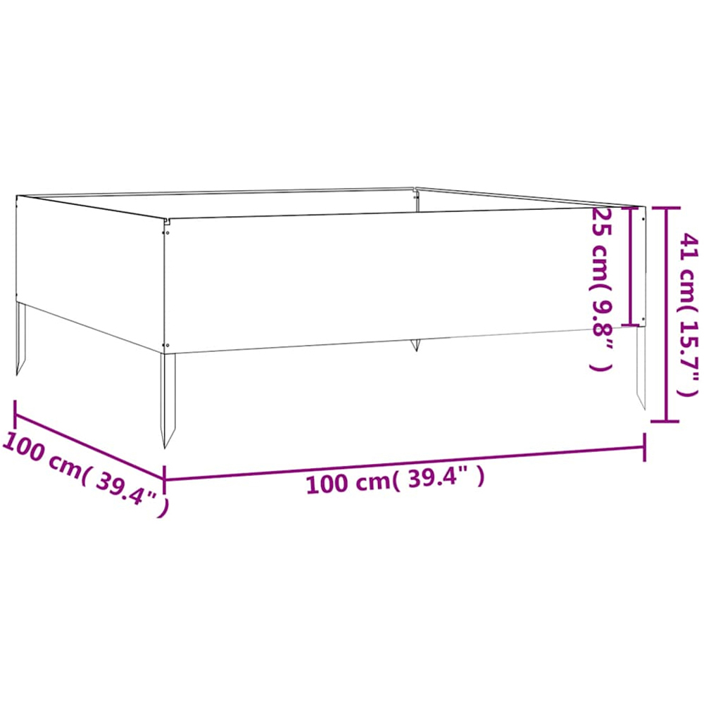 vidaXL Brown Corten Steel Raised Garden Bed 41 x 100 x 100cm Image 8